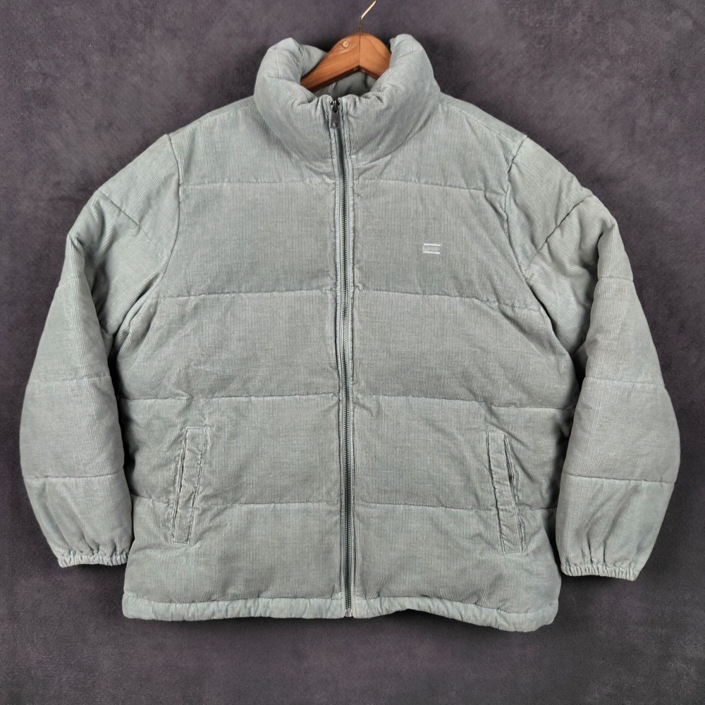 Levis Corduroy Bubble Puffer Jacket Womens XL Sage Green Full Zip Collar Cozy